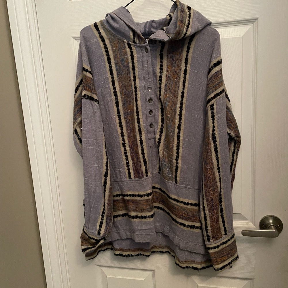Free People Striped Hooded Pullover/Poncho